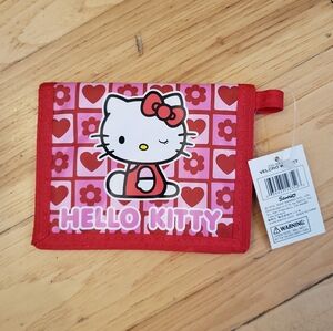 Hello Kitty Wallet Nylon Bifold 1976, 2005 Hearts Flowers Vintage Sanrio Novelty